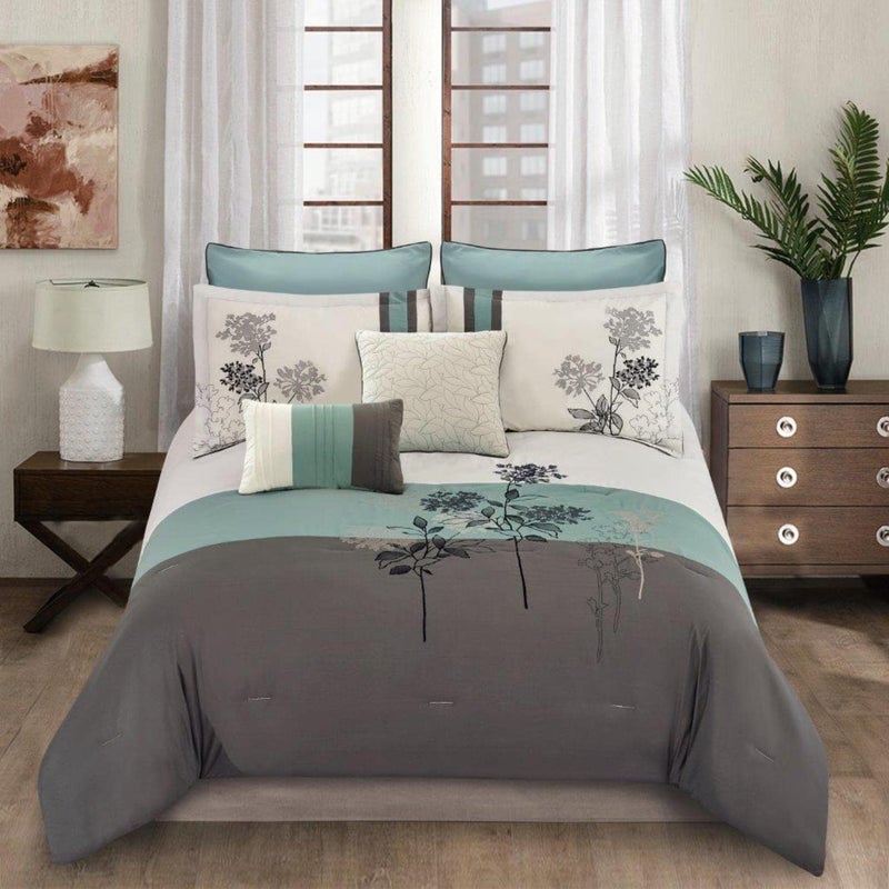 Riverbrook Home Emilie Comforter Set, King, Blue/Gray/Ivory, 8 Piece Set - Image 1
